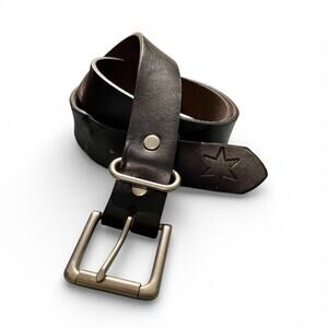 Leather Dress Belt Men Size Large Black 1 1/4 Inch Wide Brass Buckle Casual Work